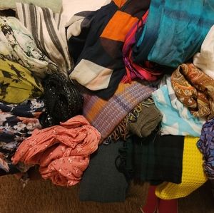 A canvas bag full of scarves